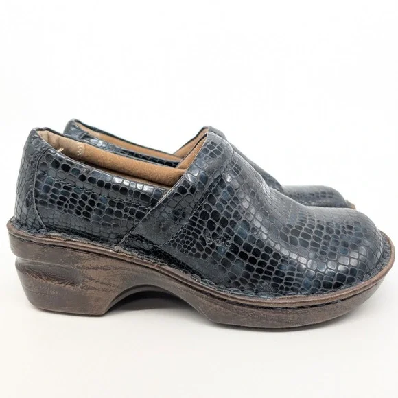 BOC Bern Concept Black Faux Snakeskin Mule Clogs Women's Size 7M Comfort Shoes - Picture 4 of 16